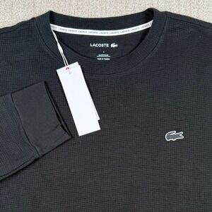 NWT Lacoste Mens Large Black Waffle Knit Long Sleeve Sleepwear Shirt